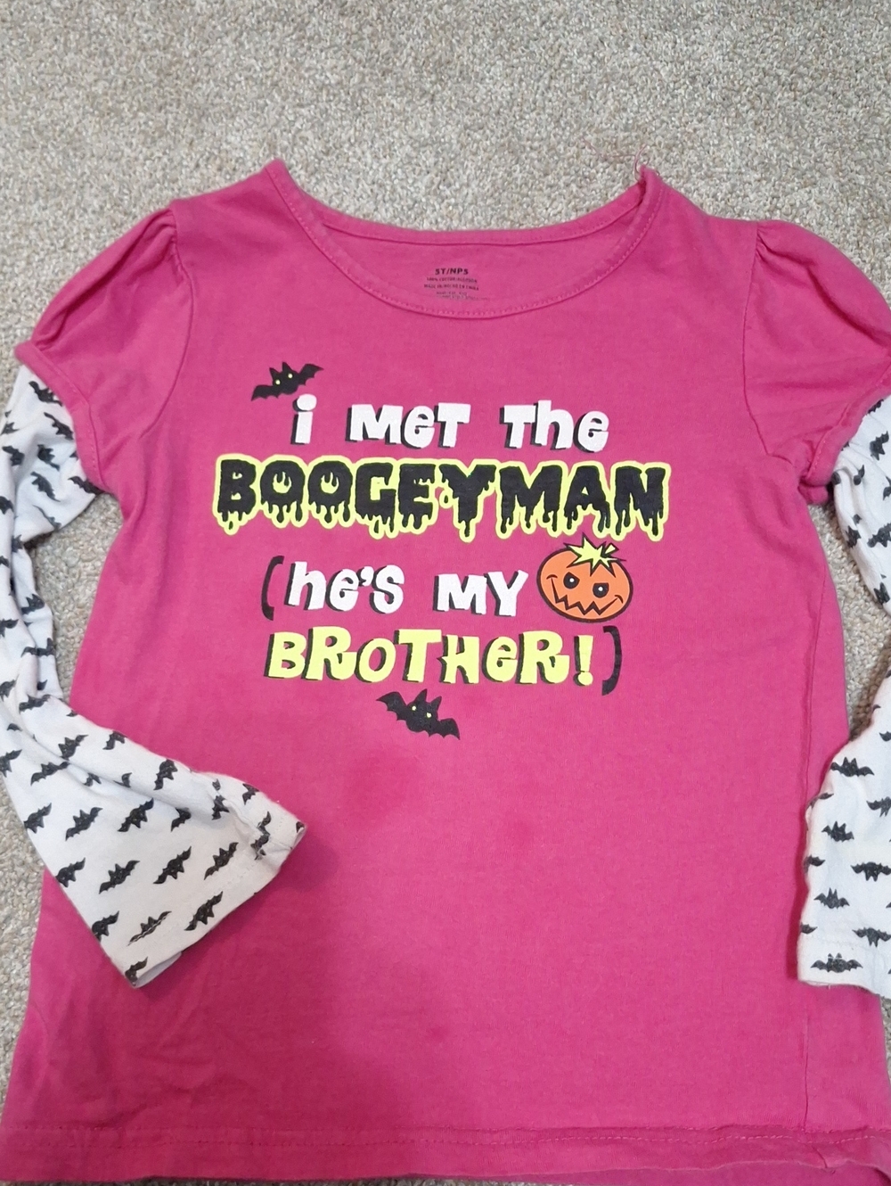 Kids Pink Halloween 'I Met The Boogeyman' Long-Sleeve Costume Top